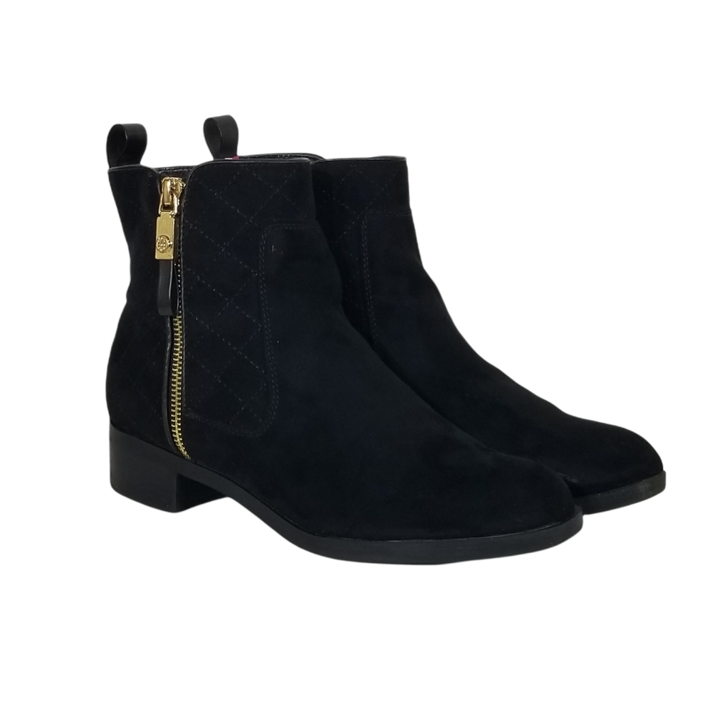 Tommy Hilfiger Patron 2 Quilted Suede Ankle Boots in Black Womens Size 7.5